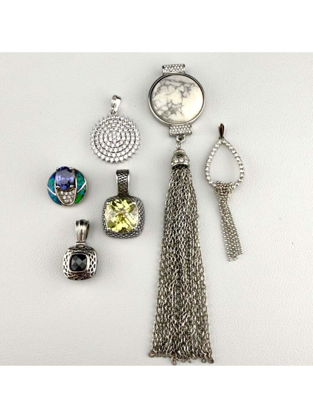 Silver Tone Pendant Lot Variety Tassel Gemstones Crystal Chain Bling